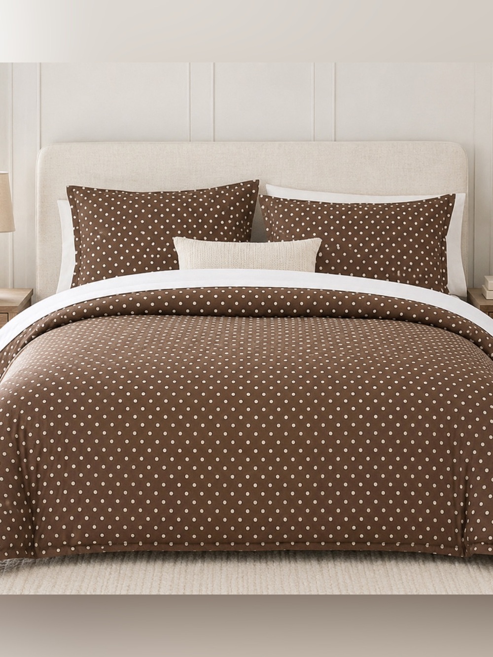 Pottery Barn Teen FULL QUEEN Duvet Cover Shams DOTTIE Brown White Polka Dot